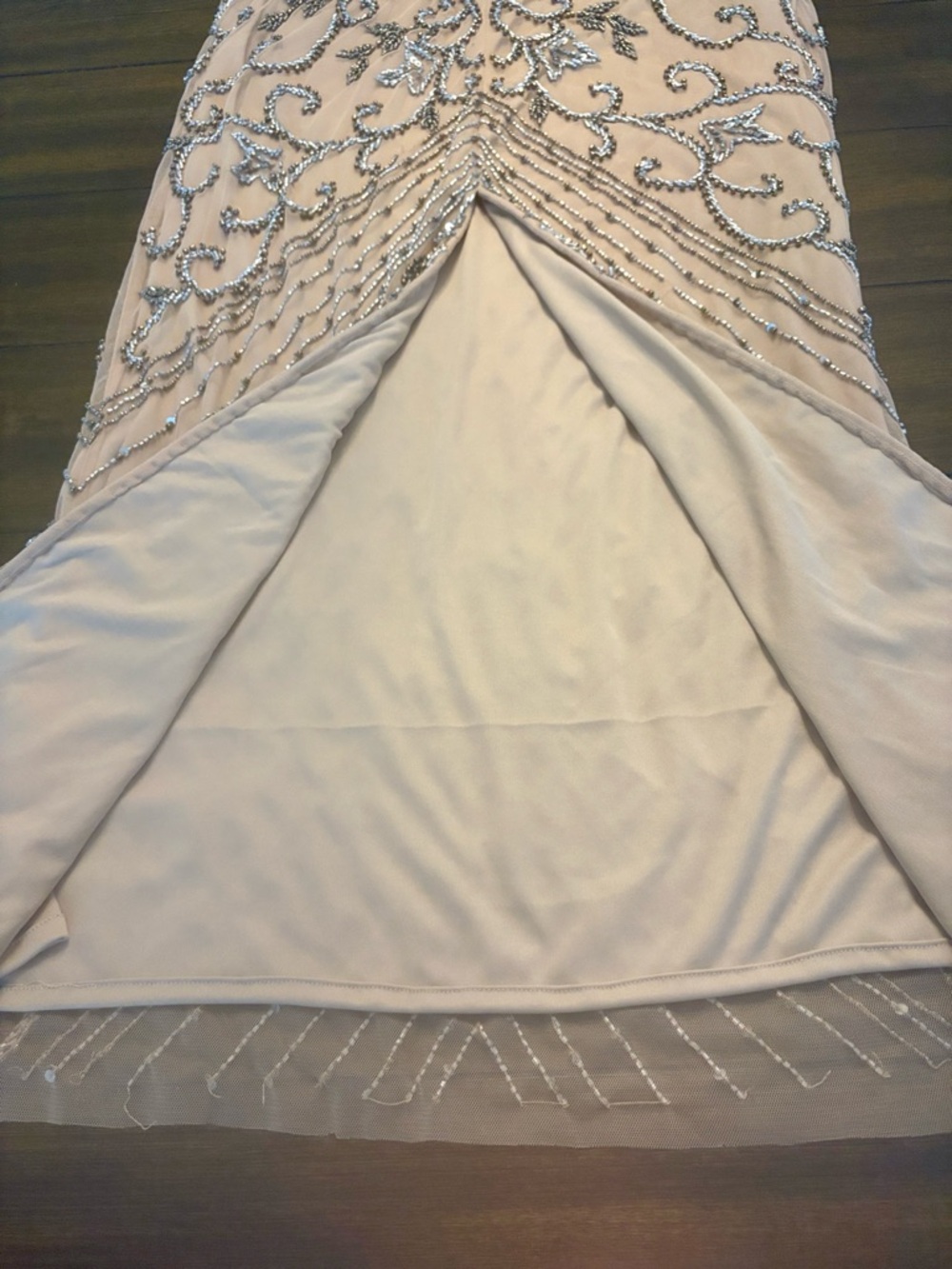 Pisarro Nights Beige Beaded Evening Gown - Picture 11 of 12